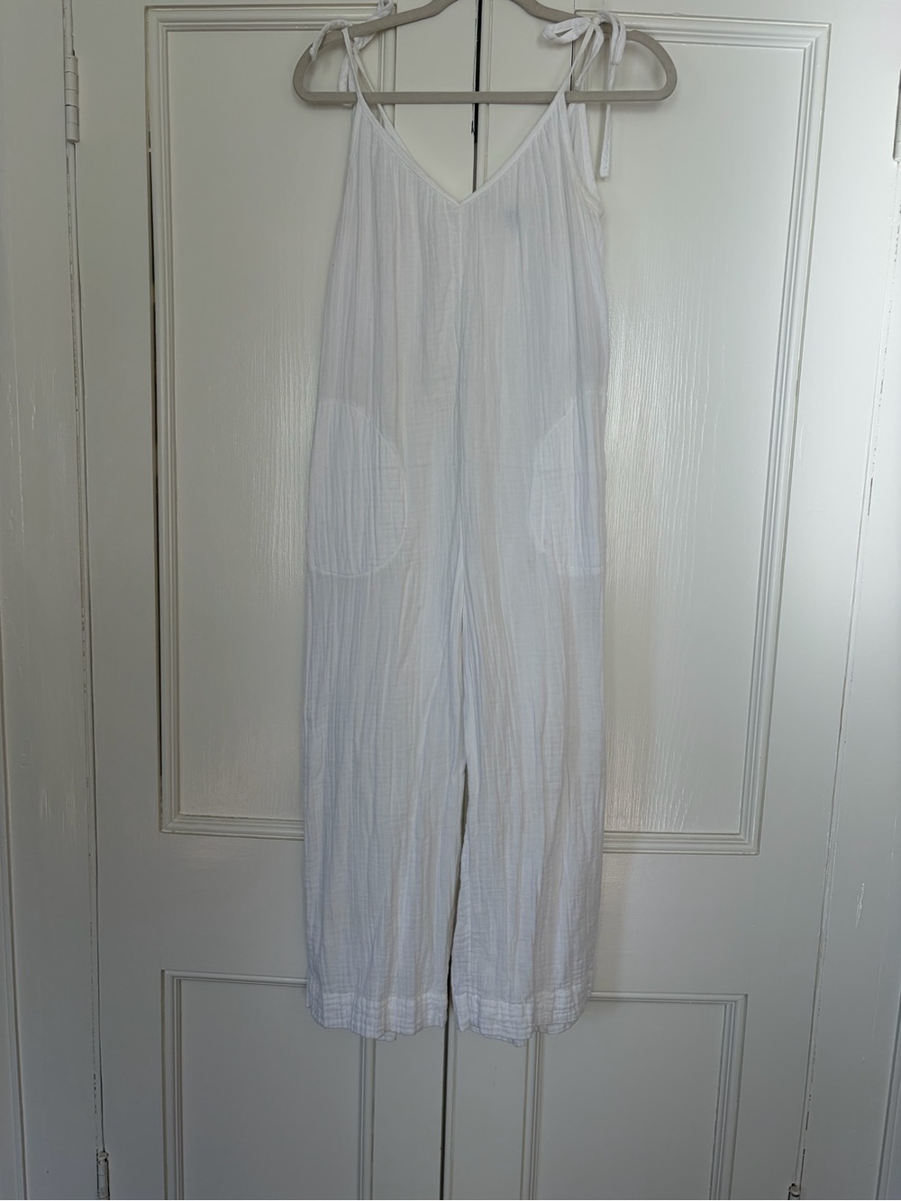 Old Navy White Tie-Shoulder Cotton Jumpsuit